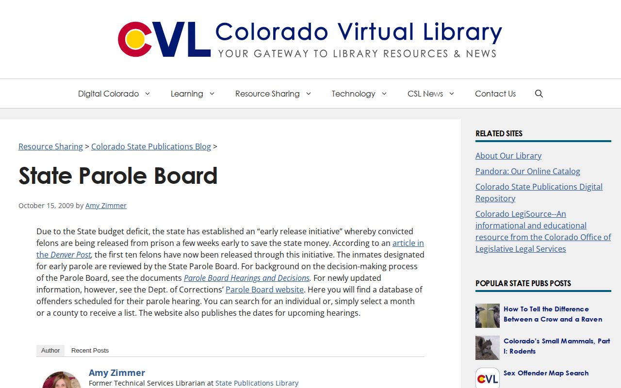 Colorado State Board of Parole calendar resource for hearing checks