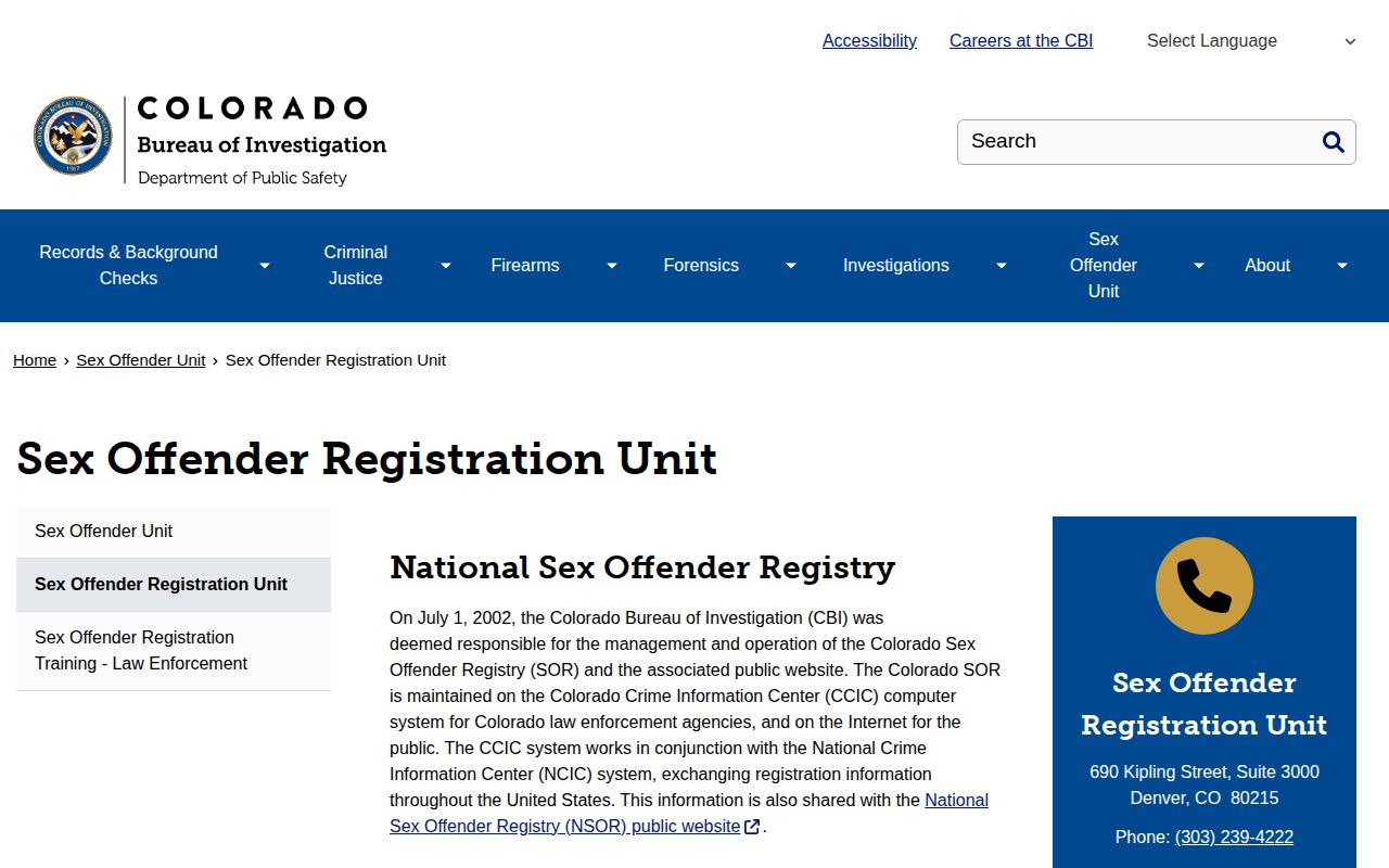 Colorado Bureau of Investigation registry page used for post-release registry photo checks