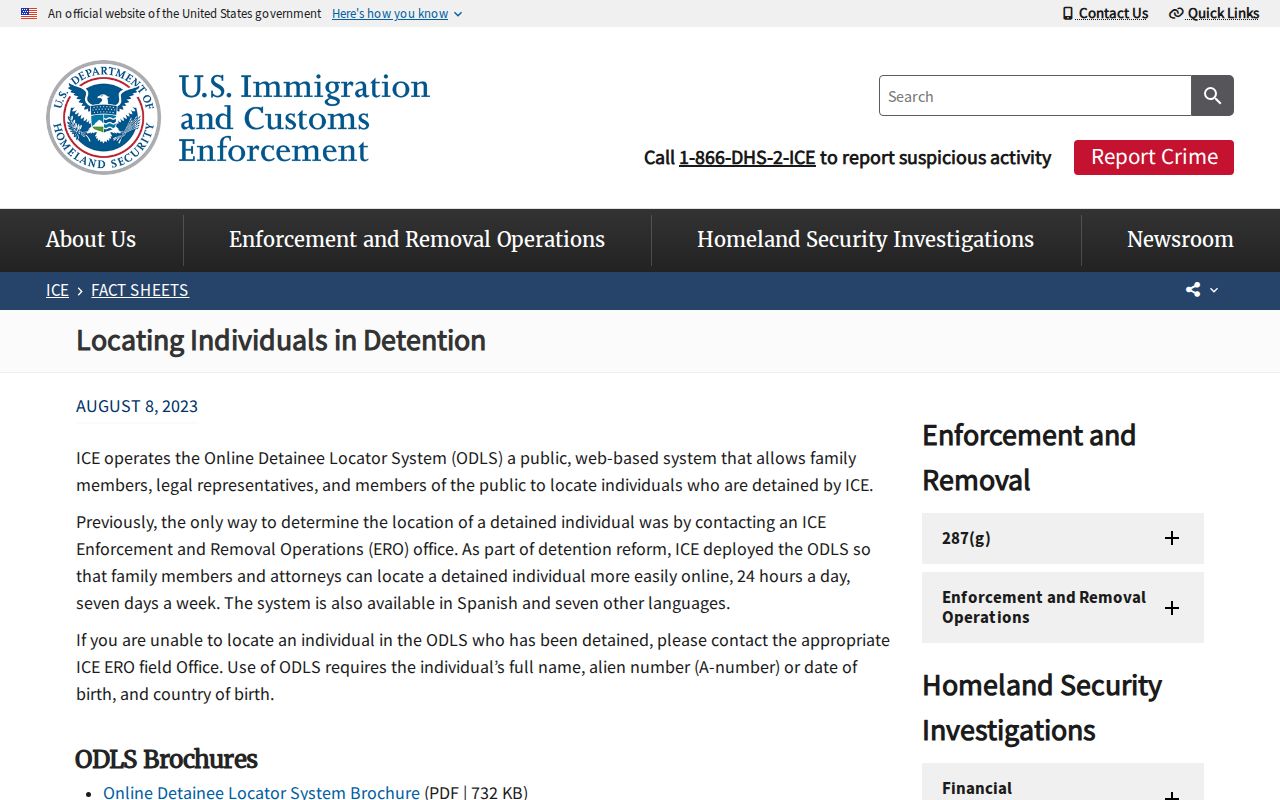 ICE factsheet explaining how to locate people after immigration detention transfer
