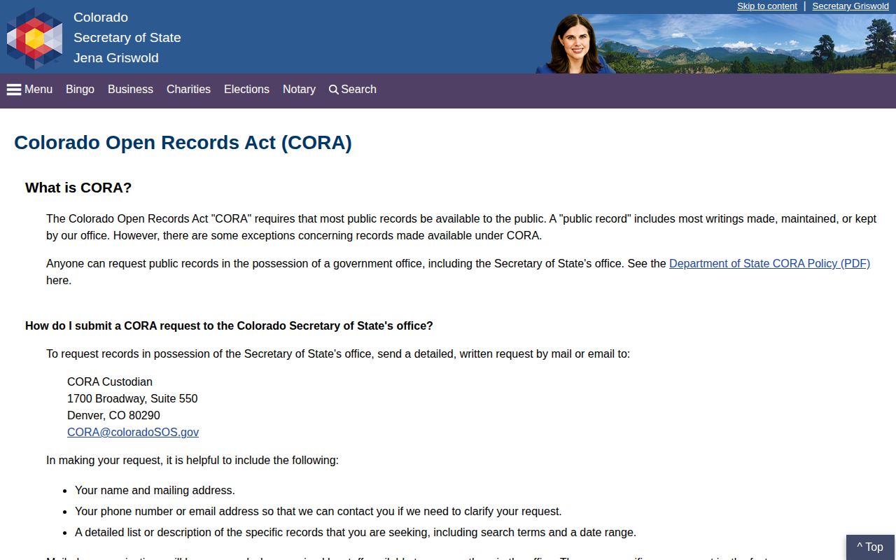 Colorado Secretary of State public records overview relevant to San Juan County release record requests